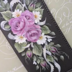 トールペイント 花柄メガネケース グレー