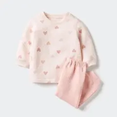 ユニクロ キルトパジャマ 80 女の子 長袖 ベビーパジャマ ハート　ピンク