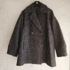 レアノーレresil　金ラメツイードドロップショルダーオーバーコート　ブラック