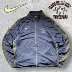 NIKE トラックジャケット 刺繍ロゴ ネイビー×グレー チーム系 バスケ L
