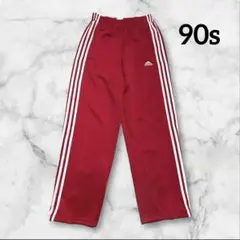 adidas 90s トラックパンツ 赤 ワンポイント　刺繍ロゴ L
