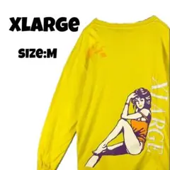 希少 エクストララージ 刺繍ロゴ ビックプリント 長袖Tシャツ ロンT イエロー