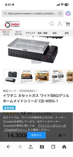 Iwatani カセットガス ワイドBBQグリル 本体　ホームメイドシリーズのサムネイル
