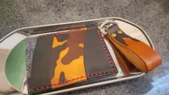 【ハンドメイド】迷彩柄レザーパスケース キーホルダー付き