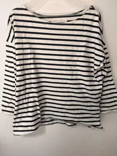 ストライプ 七分袖 ボートネック Tシャツ