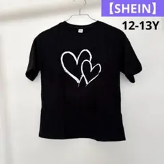 【SHEIN】Tシャツ 12-13Y ブラック ハート柄 コットン100%のサムネイル