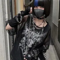 レフレム タンク付きシアーメッシュTシャツ/ハーフスリーブカットソー 黒のサムネイル