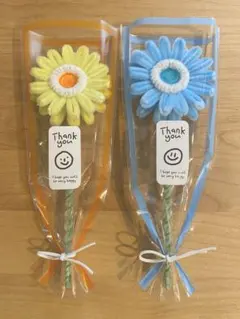 モールフラワー＊ガーベラブーケ＊枯れない花束＊2本＊イエロー水色＊誕プレ＊お祝い