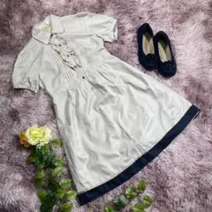 【JAYRO】ひざ丈ワンピース　『9号』　ベージュ　フリル　清楚　かわいい　大人