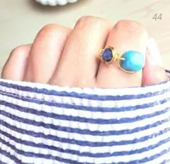 ◆ラピスラズリ　アパタイト　リング　ゴールド　個性的　フリーサイズ　ブルー◆