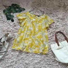 6095❃ラピスルーチェ❃半袖ブラウス【36】ドット/イエロー/シフォン/総柄のサムネイル
