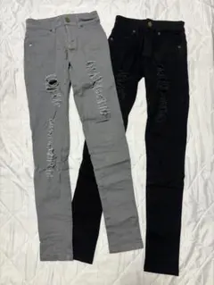 ●レディース ダメージデニムパンツ 2枚セット