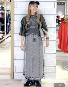 レプシィム⭐︎加工デニムスカート⭐︎グレー ダメージデニムロングスカート
