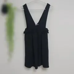 ブラックサロペット Vネック リボン付き