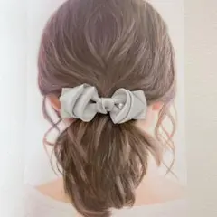 【パール付サテンリボンバレッタ】ヘアアクセ　ハンドメイド　結婚式　高見え