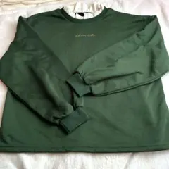 刺繍入り　グリーン　カジュアル　スウェット　トレーナー　トップス　長袖　上品