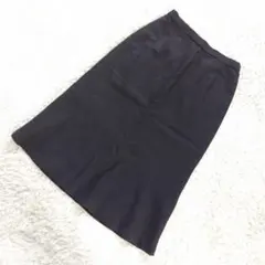 日本製　ウール100%　フレアスカート　シンプル　ひざ下　ロング　ブラック