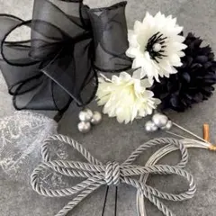 髪飾り　成人式　卒業式　和装　振袖　七五三　シルバー　ブラック　白　りぼん　水引