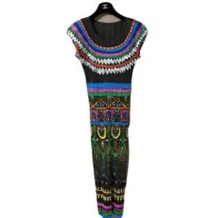 【プリーツプリーズ】ロングワンピース XL 総柄 ミモレ丈 希少デザイン 極美品