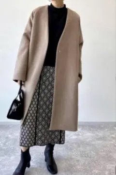 防寒✴︎JEANASIS ショートビーバーノーカラーコート ウール