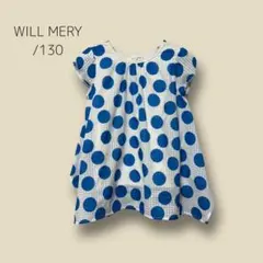 3222　【WILL MERY】　キッズ　水玉　ブルー　シフォントップス　130のサムネイル