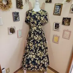 激レア 昭和レトロ ヴィンテージkettyネイビー バラの花柄 ロングワンピース