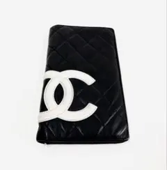 CHANEL シャネル カンボンライン 長財布 ブラック×ホワイト ココマーク