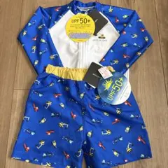新品タグ付き　男の子　90 水着　ラッシュガード　2点　車　青