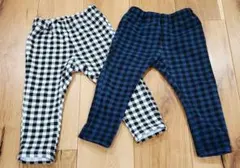 チェック柄裏起毛パンツ2枚セット ホワイト&ネイビー 95cm