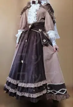 鹿鳴館風ドレス・中世風ドレス ブラウンワンピース　バッスル付きドレス 鹿鳴館風ドレス・中世風ドレス ブラウンワンピース バッスル付きドレス