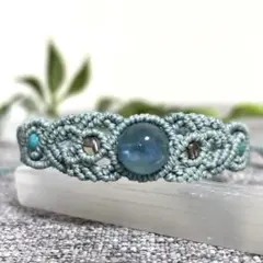 MB4-13 マクラメブレスレット　ブルーフローライト　ターコイズ　水晶