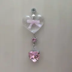 ハートリボンクリア ピアス ピンク