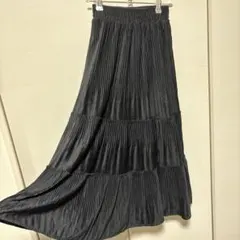 ブラック プリーツ ロングスカート　ミモレ丈　ベロアスカート　SHEIN