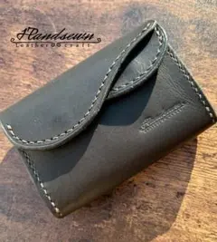 ハンドメイド　本革　ラウンドダブルホック　ミドルウォレット