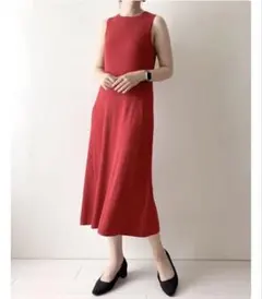 新品　ユニクロ コットンブレンドニットワンピース ノースリーブ レッド XXL