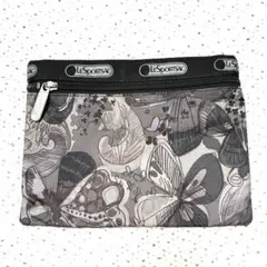 LeSportsac レスポートサック 蝶柄 フラットポーチ グレー