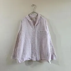 ジェラートピケ ルームシャツ ギンガムチェック F ピンク 春夏　長袖 コットン