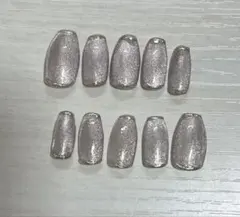 07ネイルチップ　ミラーネイル　うるちゅる　ラメ　グレー