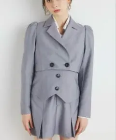 rienda パフスリーブクロップドジャケット グレー