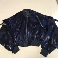 光沢のあるネイビーブルー ボンバージャケット