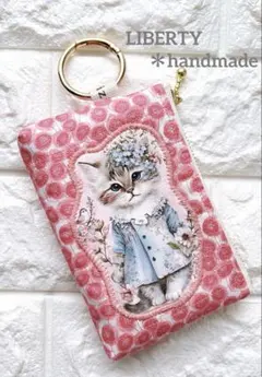 93／カラビナ付きポーチ＊ファスナー口１２㎝／お花ねこ