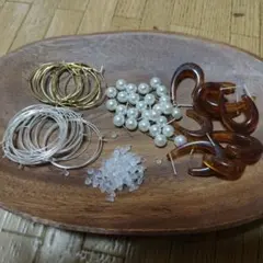 金属パーツ　フープ、パールピアス、べっ甲