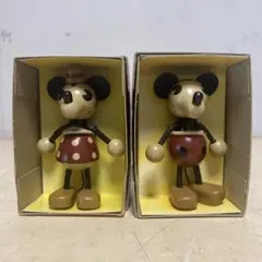 ヤングエポック社ミッキーマウス 、ミニーマウス　レトロ木製フィギュア2体セット