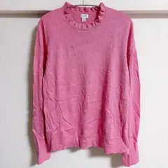 J.CREW フリルネック コットンニット ピンク【XL】大きいサイズ 薄手