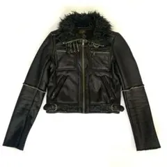 Sサイズ EGOIST ファー付き ムートン レザー ライダースジャケット 黒
