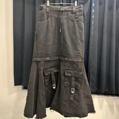 ブラック フレアスカート ロングスカートy2k grunge