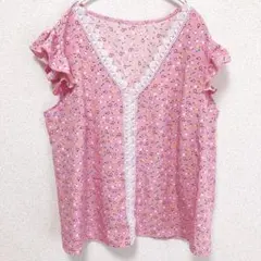 SHEIN CURVE 花柄 ブラウス フリル袖 ビッグサイズ 春夏 ピンクのサムネイル