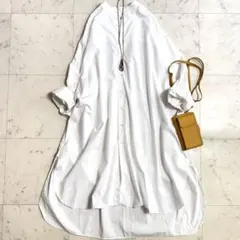 美品♪ヨリ リボンタイ バンドカラー コットンシャツ ブラウス - メルカリ