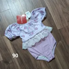 新品タグ付き★SWIMMER 女児 ワンピース 水着 むらさき 90cm