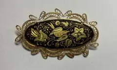 金細工 鳥と花金象嵌（ダマスキナード） 透かし彫 ゴールド ビンテージのサムネイル